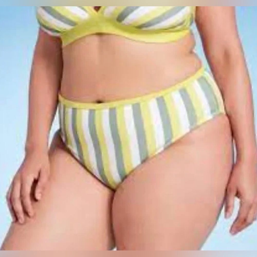 Kona Sol Yellow Gray & White Medium Coverage Hipster Bikini Bottom NWT 1X